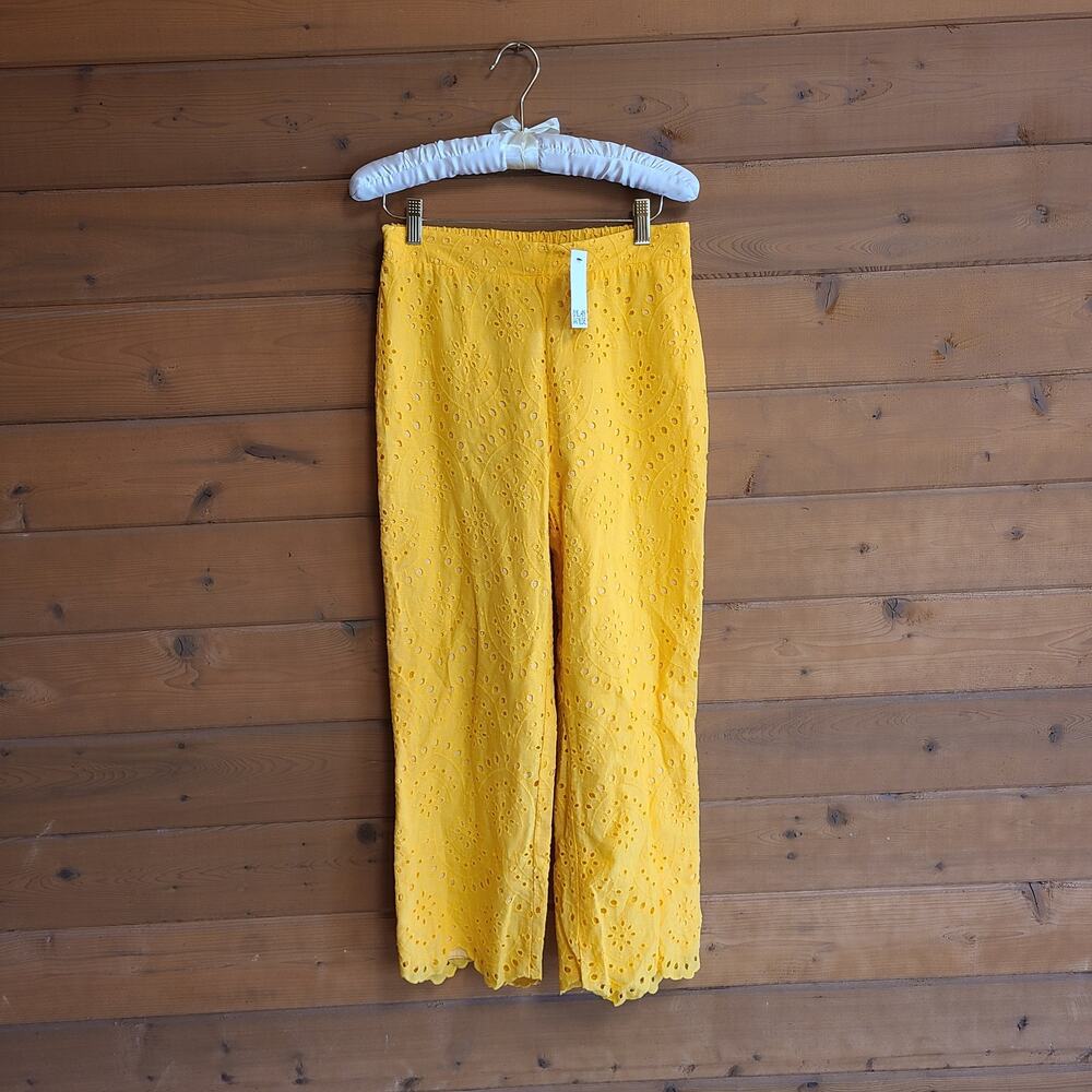 Lalavon Eyelet Pant NWT S Yellow Cropped Cottagecore Coastal Preppy Boho Preppy - Picture 2 of 6